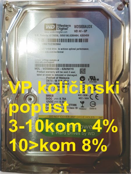 HDD 3.5 * 500GB WD5000AUDX  WD AV-GP GREEN IntelliPower 32MB SATA3 (1099)