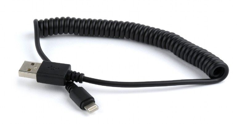 CC-LMAM-1.5M USB sync and charging spiral cable for iPhone, 1.5 m, black