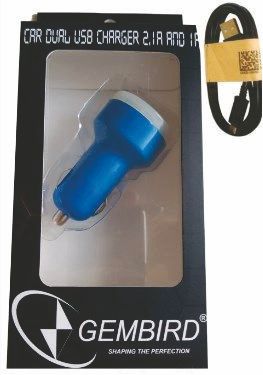 x-C04 * BLUE Gembird AUTO punjac za telefone i tablete 5v 2.1A+1A dual USB with light + micro 1M 129