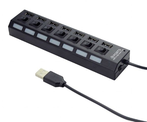 UHB-U2P7-03 Gembird USB 2.0 powered 7-port hub with switches, black