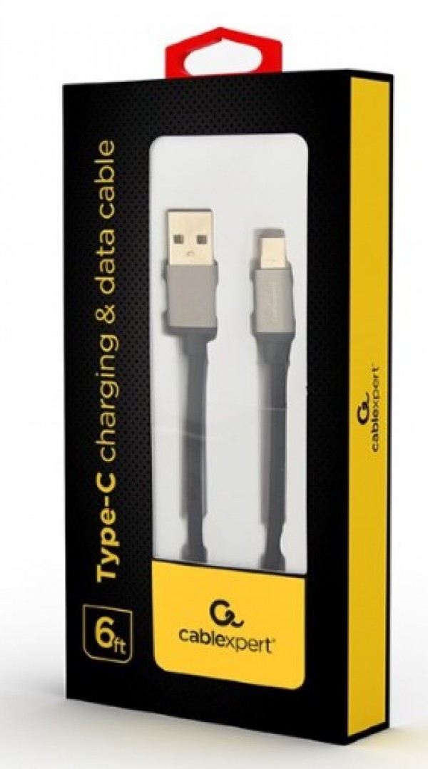 CCB-mUSB2B-AMCM-6 Gembird Cotton braided Type-C USB cable with metal connectors, 1.8 m, black