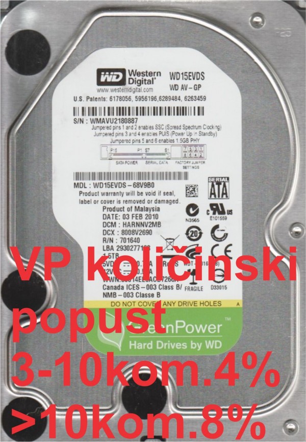 HDD 3.5 ** 1.5TB WD15EVDS WD AV-GP Green IntelliPower 7200RPM 32MB SATA