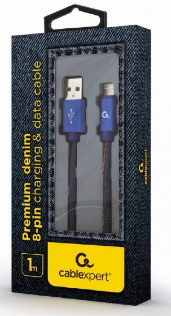 CC-USB2J-AMLM-1M-BL Gembird Premium jeans (denim) 8-pin cable with metal connectors, 1m, blue