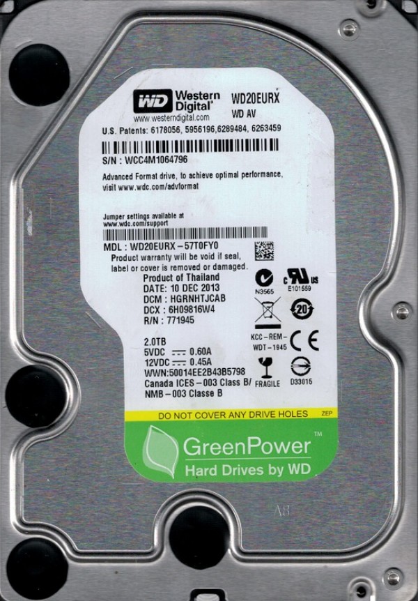 HDD 3.5 * 2TB WD20EURX WD AV-GP GREEN 7200RPM 64MB SATA3 (3899)