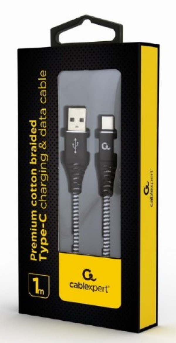 CC-USB2B-AMCM-1M-BW Gembird Premium cotton braided Type-C USB charging - data cable,1 m,black/white