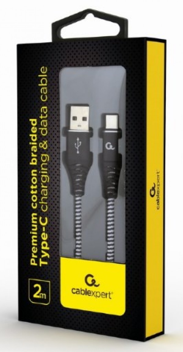 CC-USB2B-AMCM-2M-BW Gembird Premium cotton braided Type-C USB charging -data cable,2m, black/white