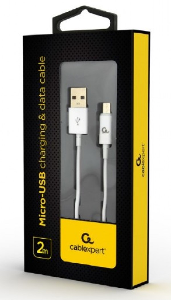 x-CC-USB2P-AMmBM-2M-W Gembird Micro-USB charging and data cable, 2m, white