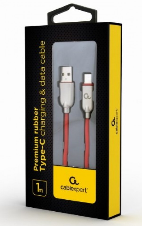 CC-USB2R-AMCM-1M-R Gembird Premium rubber Type-C USB charging and data cable, 1m, red