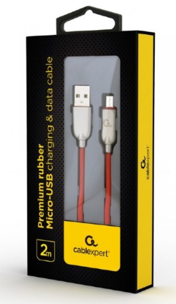 CC-USB2R-AMmBM-2M-R Gembird Premium rubber Micro-USB charging and data cable, 2m, red