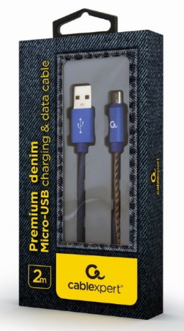 CC-USB2J-AMmBM-2M-BL Gembird Premium jeans (denim) Micro-USB cable with metal connectors, 2 m, blue