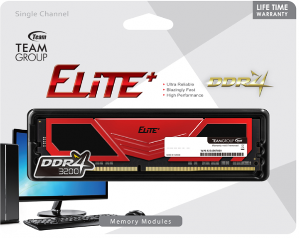 TeamGroup DDR4 * TEAM ELITE PLUS RED UD-D4 16GB 3200MHz 1,2V 22-22-22-52  TPRD416G3200HC2201 (4178)