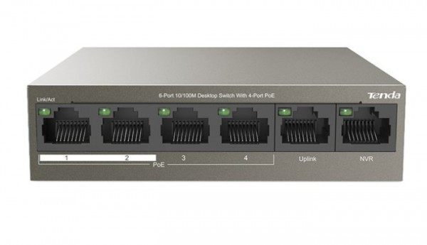 Tenda TEF1106P-4-63W LAN 6-Port 10/100 POE Switch RJ45 ports 4POE, Uplink, NVR
