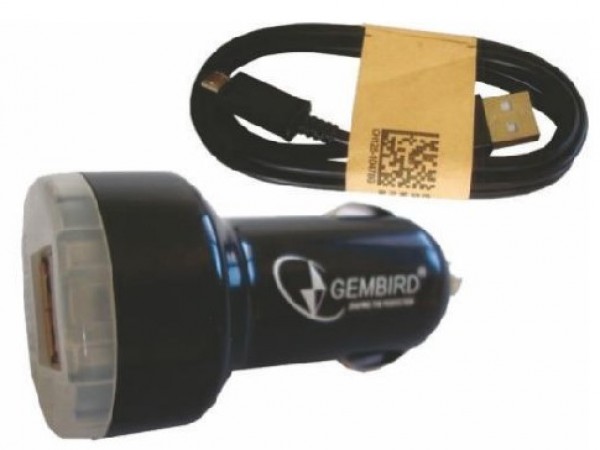 C04 * BLACK Gembird AUTO punjac za telefone i tablete 5v 2.1A+1A dual USB with light + Micro1M (149)