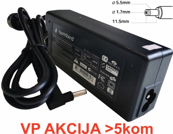 NPA65-190-3420 (AC07) ** Gembird punjac za laptop 65W-19V-3.42A, 5.5x1.7mm yellow (780 Alt=AC09)