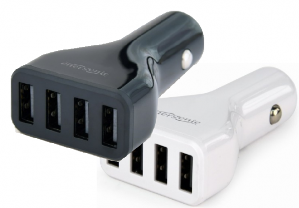 x-EG-U4C4A-CAR-01 Gembird 4-porta auto punjac 4.8A za telefone, tablete, navigacije, beli i crni