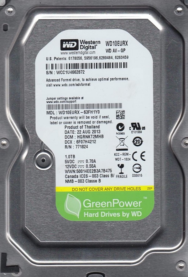 HDD 3.5 * 1TB WD10EURX WD AV-GP Green IntelliPower 64MB SATA3 (2299)