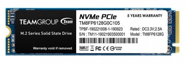 TeamGroup M.2 2280 * 128GB MP33 SSD PCIe Gen3 x4, NVM Express, 1500/500MB/s TM8FP6128G0C101 (2350)