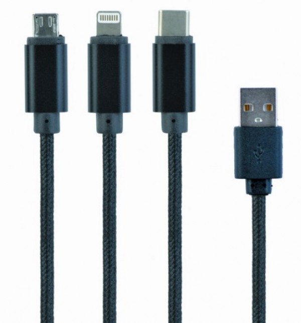 CC-USB2-AM31-1M Gembird USB 3-u-1 kabl za punjenje 8-pin, Type-C, microUSB, crni, 1m