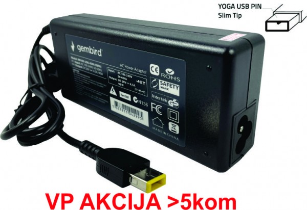 NPA40-200-2250 (IB01) ** Gembird punjac za laptop 40W-20V-2.25A, USB Yellow PIN (983 Alt=IB04)