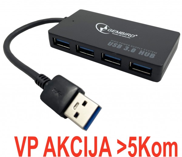 UHB-U3P4-03 ** Gembird USB 3.0 4-port HUB, storage speed 5Gbps, black (671)