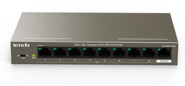 Tenda TEF1109TP-8-102W LAN 8-Port 10/100 Base-TX(Data/Power) +1Base-TX(Data) LAN POE ports Switch