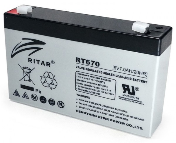 BAT-RT670 Ritar punjiva olovna baterija VRLA, 6V 7Ah za UPS 151x34x94mm