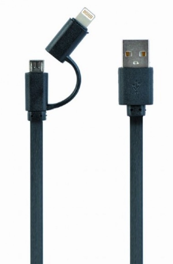 CC-USB2-AMLM2-1M USB charging combo cable iPhones 8-pin + Micro USB, black, 1 m