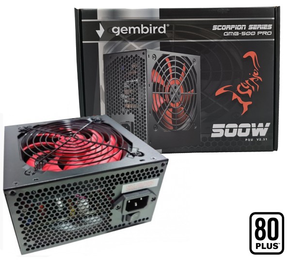 GMB-500-PRO * Gembird napajanje 500W 80+, PFC,12cm FAN, 20+4pin, 2x4pin, 6+2pin, 4xSATA,2xIDE (2629)