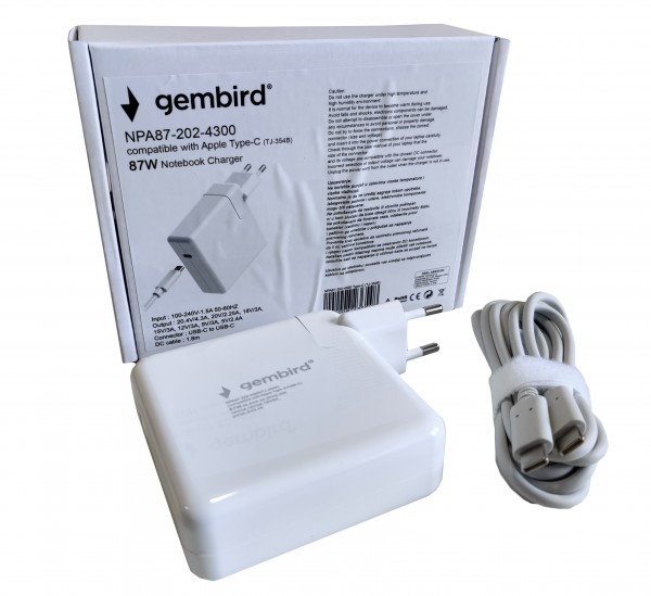 NPA87-202-4300 (TJ-354B Apple Type-C/USB-C) Gembird punjac za MacBook 87W-20,2V-4.3A, USB Type-C