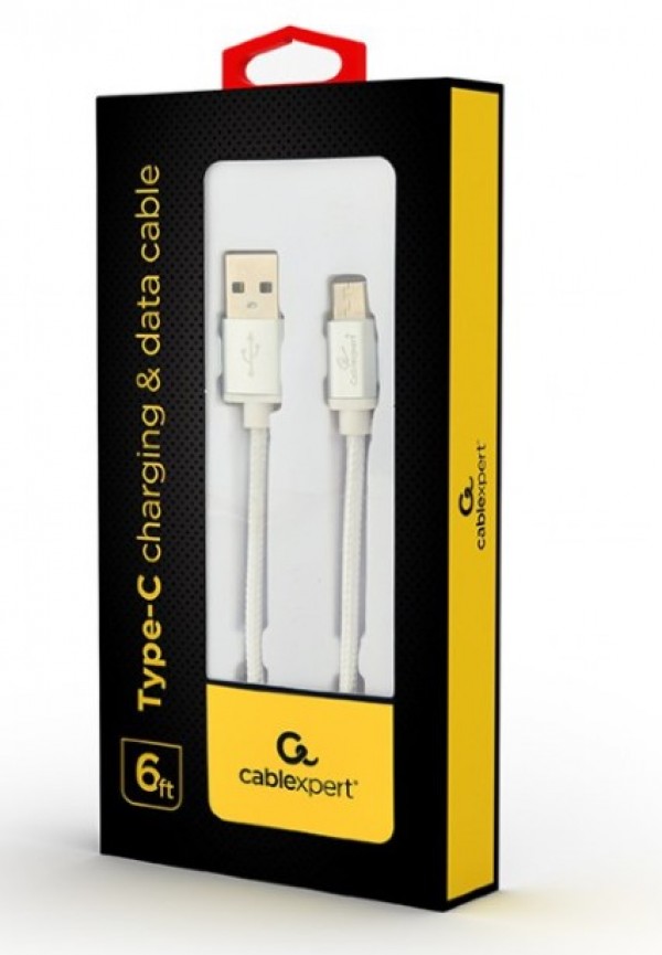 CCB-mUSB2B-AMCM-6-S Gembird Cotton braided Type-C USB cable with metal connectors, 1.8 m, silver