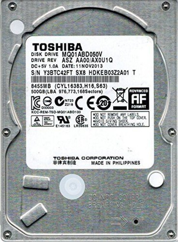 HDD 2.5 * 500GB MQ01ABD050V TOSHIBA 5400RPM 16MB 9.5mm SATA (1349)
