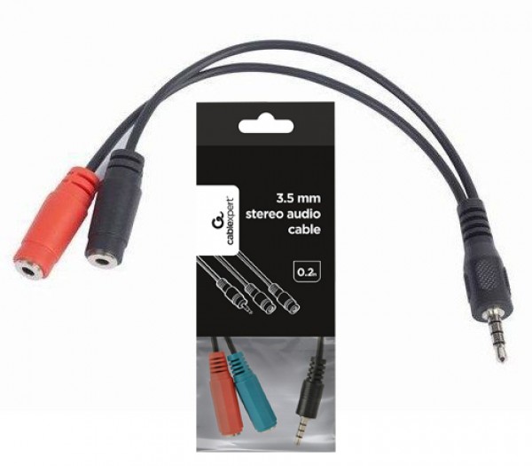 CCA-417 Gembird 2x 3.5 mm(slusalice i mikrofon) adapter na 1x 3.5mm(4 pin) cable, 0.2 m crni