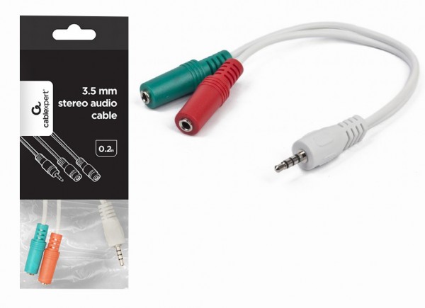 CCA-417W Gembird 2x 3.5 mm(slusalice i mikrofon) adapter na 1x 3.5mm(4 pin) cable, 0.2 m beli