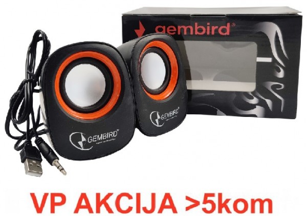 SPK-107 ** Gembird Stereo zvucnici Orange/Black, 2 x 3W RMS USB pwr, 3.5mm kutija sa prozorom (399)