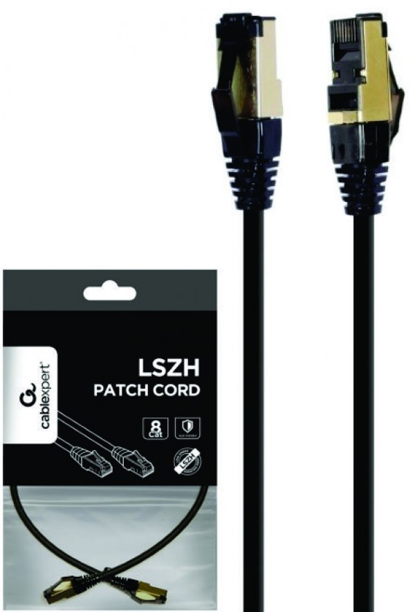 PP8-LSZHCU-BK-10M Gembird Mrezni kabl S/FTP Cat.8 LSZH patch cord, black 10m