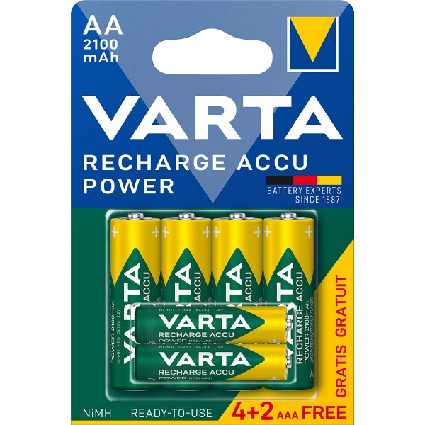 VARTA-567R2USO set od 6 PUNJIVE NiMH baterije 4xAA 2100mAh + 2xAAA 800mAh, Ready2use, cena po 1 kom.
