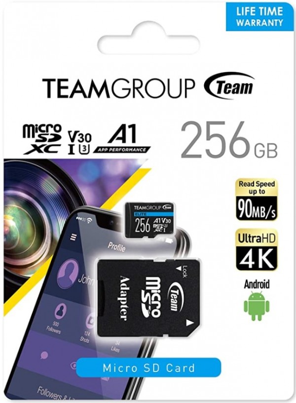 TeamGroup MICRO SDXC 256GB UHS-I ELITE +SD Adapter TEAUSDX256GIV30A103