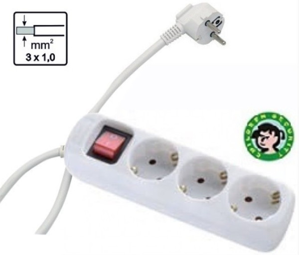 Produzni kabl 1,5m sa tri prikljucna mesta i prekidacem ME-PKL3P-1.5M DZ 16A, 250V-3680W, 3x1.0mm2