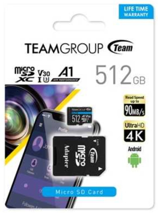 TeamGroup MICRO SDXC 512GB UHS-I ELITE +SD Adapter TEAUSDX512GIV30A103