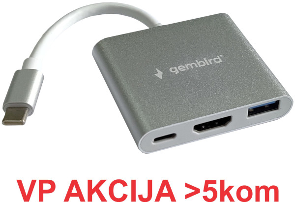 A-CM-HDMIF-05 ** Gembird TYPE-C TO HDMI + USB3.0 + PD ALUMINIUM (alt.A-CM-HDMIF-02-SG 1065)