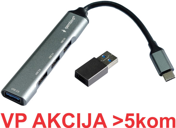 UHB-U3P4-05 ** Gembird HUB Type-C+A to 4*USB3.0 Aluminum ( 819)