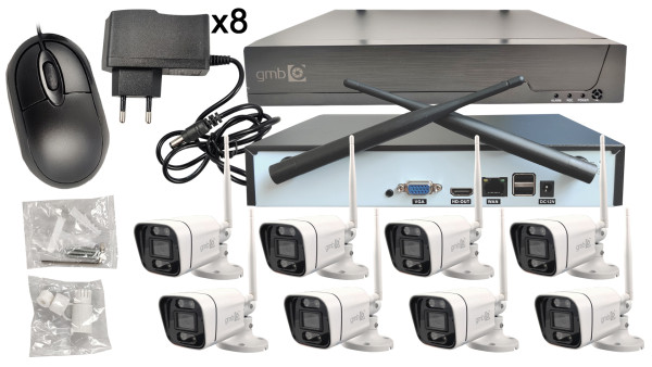 CAM-IP3MP-WiFiKITXM8 GMB kamera 3 mpix set wifi 8 kamere full color app xmeye sa mikrofonom