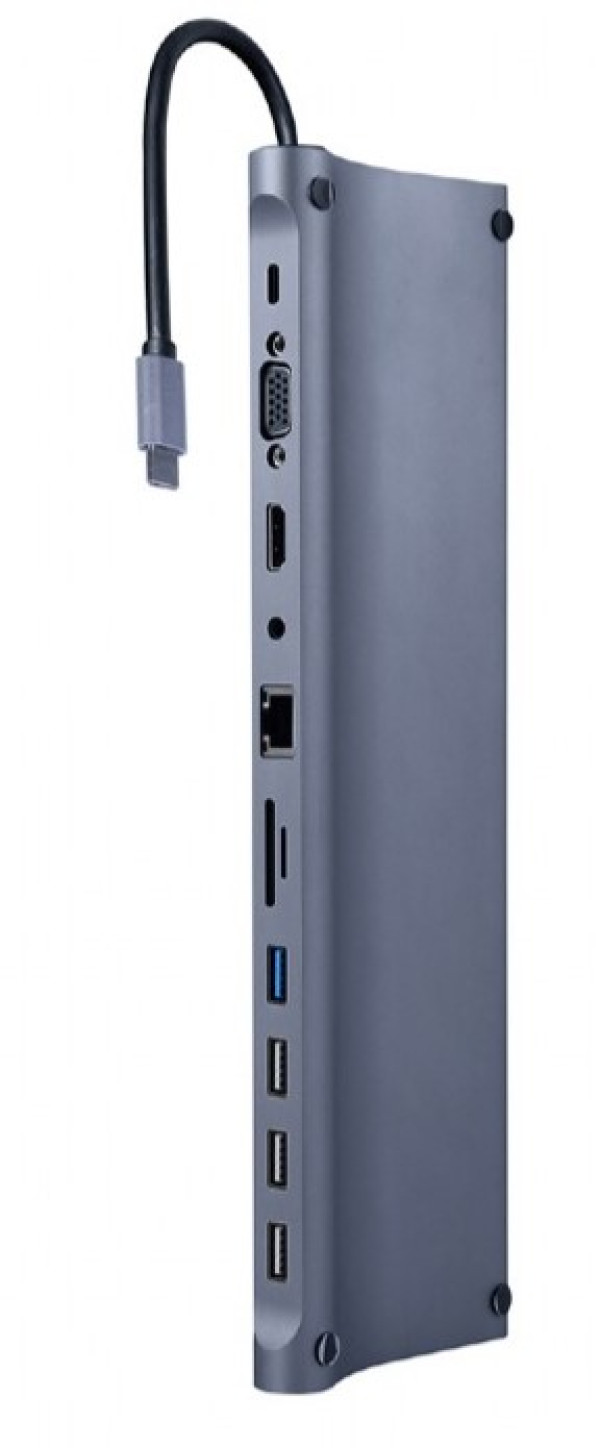 A-CM-COMBO11-01 Gembird USB Type-C 11-in-1 multi adapter USB hub+HDMI+VGA+PD+card reader+LAN+3,5mm
