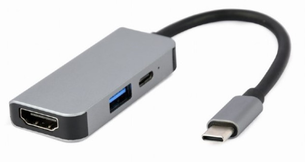 A-CM-COMBO3-02 Gembird USB Type-C 3-in-1 multi-port adapter (USB port + HDMI + PD), silver 2