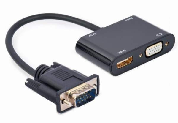 A-VGA-HDMI-02 Gembird VGA to HDMI + VGA adapter cable, 0.15 m, black