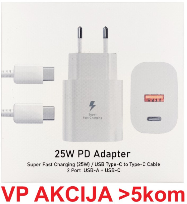 NPA-AC44 ** Gembird QC3.0 brzi punjac USB+Type C kon.+ kabl USB-C, 25W DC 5V/3A ili 9V/2,77A (679)