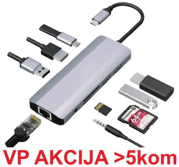 A-CM-COMBO9-03 ** Gembird USB Type-C 9-in-1 multi-port adapter USB-C+HUB+HDMI+PD+card+ RJ45 (2023)