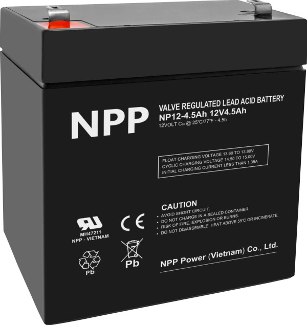 NPP NP12V-4.5Ah, AGM BATTERY, C20=4.5AH, T1, 90x70x101x107, 1,5KG, BLACK