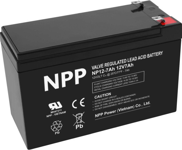 NPP NP12V-7Ah, AGM BATTERY, C20=7AH, T1, 151x65x94x100, 1,97KG, BLACK