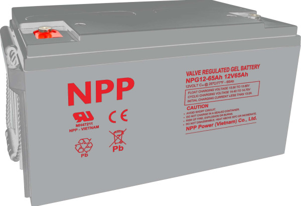 NPP NPG12V-65Ah, GEL BATTERY, C20=65AH, T14, 350*168*179*179, 18,3KG, Light grey